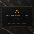 The Architect Store Gift Card — close-up flat lay, gold monogram on black matte card