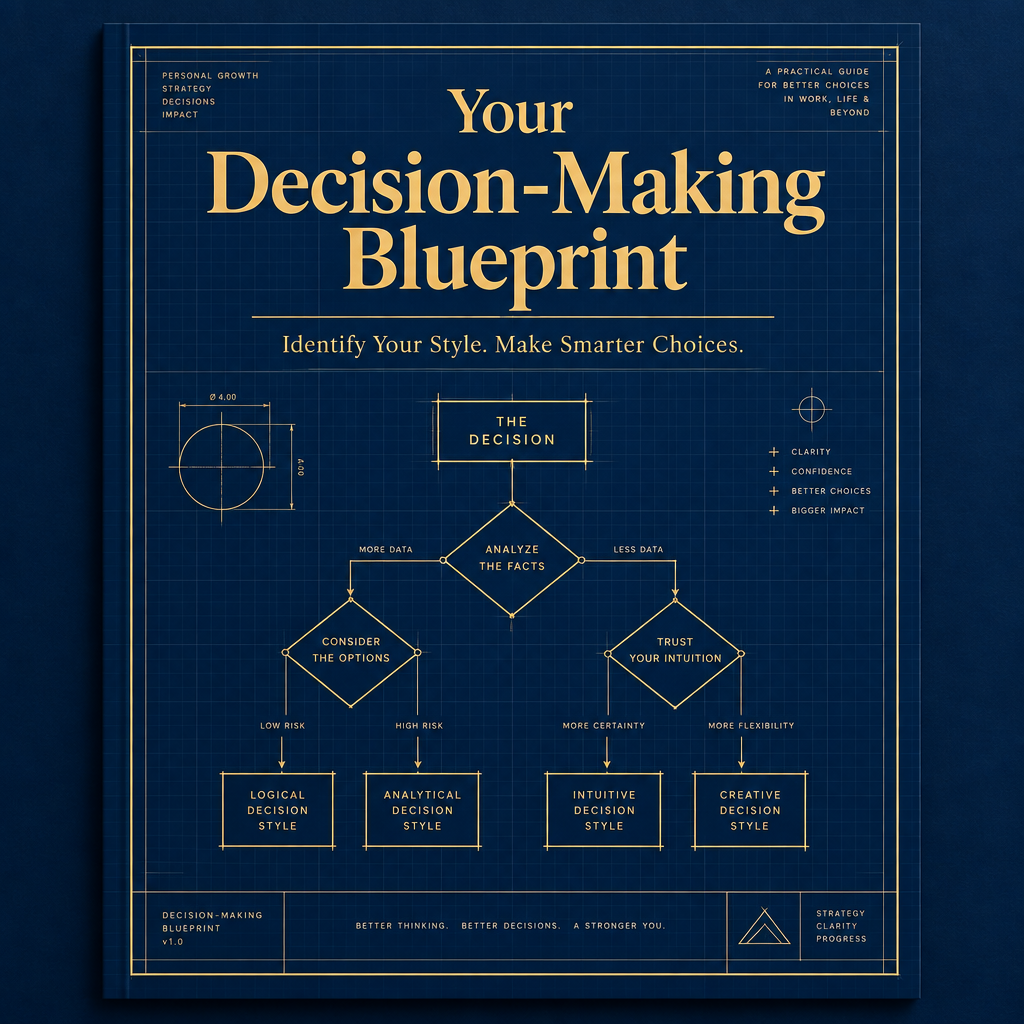 Your Decision-Making Blueprint — dark navy blueprint-style guide cover with gold decision tree diagram and typography